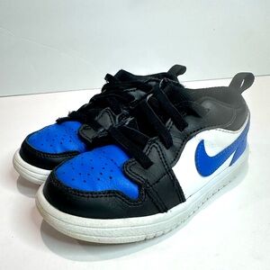 Kids Black and Blue Jordan 1 Low Sneakers